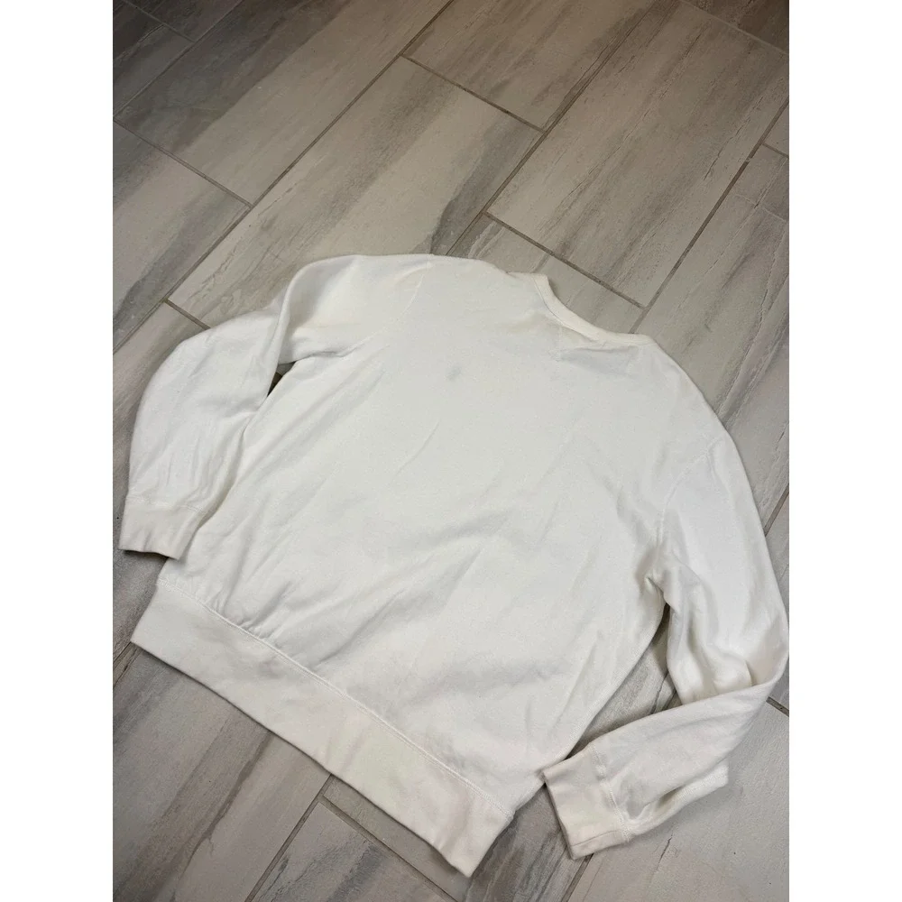 Polo Ralph Lauren White Crewneck Sweatshirt Mens XL Navy Blue Pony Logo Fleece